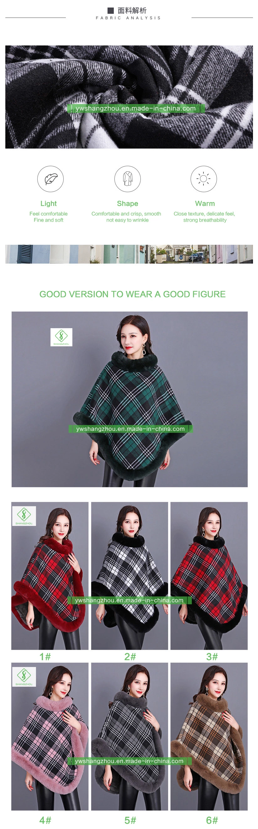 European Round Collar Plaid Women Sleeveless Cashmere Thickened Shawl Poncho