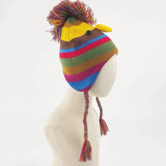 Crianças menina menino crianças quente macio desleixado amarelo multi malha frango animal design botão feito à mão lantejoulas deco gorro casual gorro earflap chapéu