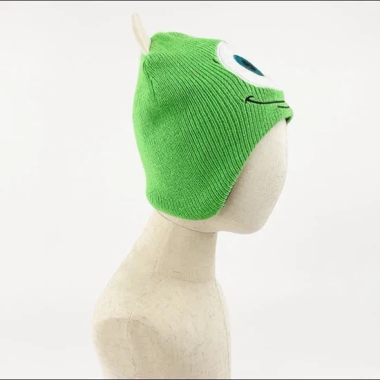 Crianças menina menino crianças quente macio desleixado grama verde malha bordado monstro design forro de lã gorro casual gorro chapéu earflap